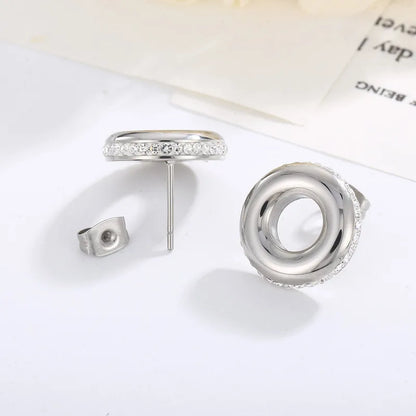 1 Pair Simple Style Round Solid Color Inlay Stainless Steel Crystal Rhinestones 18K Gold Plated Ear Studs