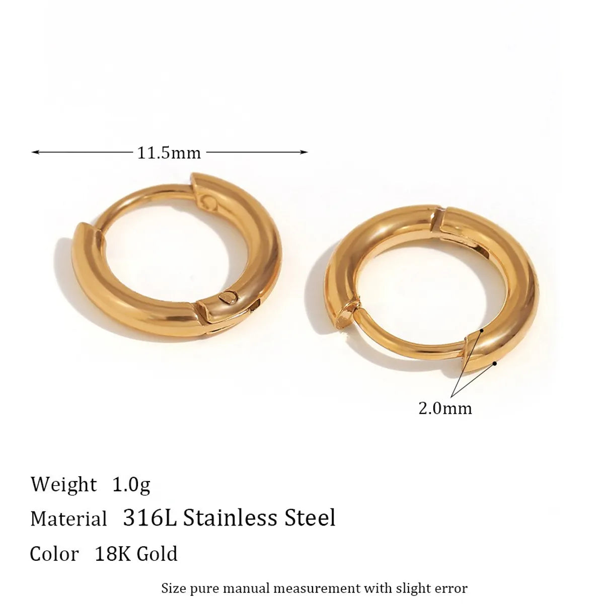 1 Pair Simple Style Round Solid Color Plating Inlay Stainless Steel Zircon 18k Gold Plated Hoop Earrings