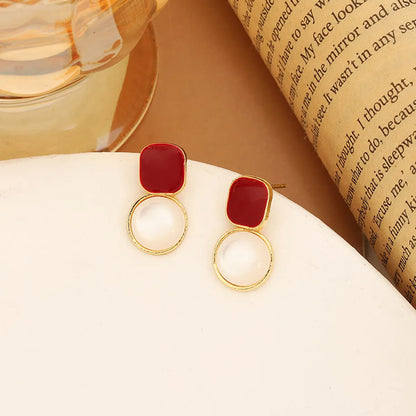 1 Pair Simple Style Round Square Alloy Drop Earrings