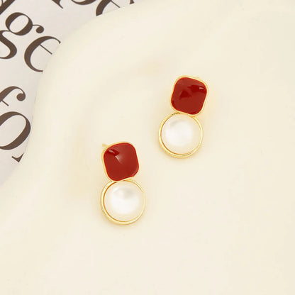 1 Pair Simple Style Round Square Alloy Drop Earrings