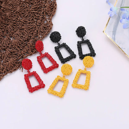 1 Pair Simple Style Round Square Patchwork Alloy Chandelier Earrings