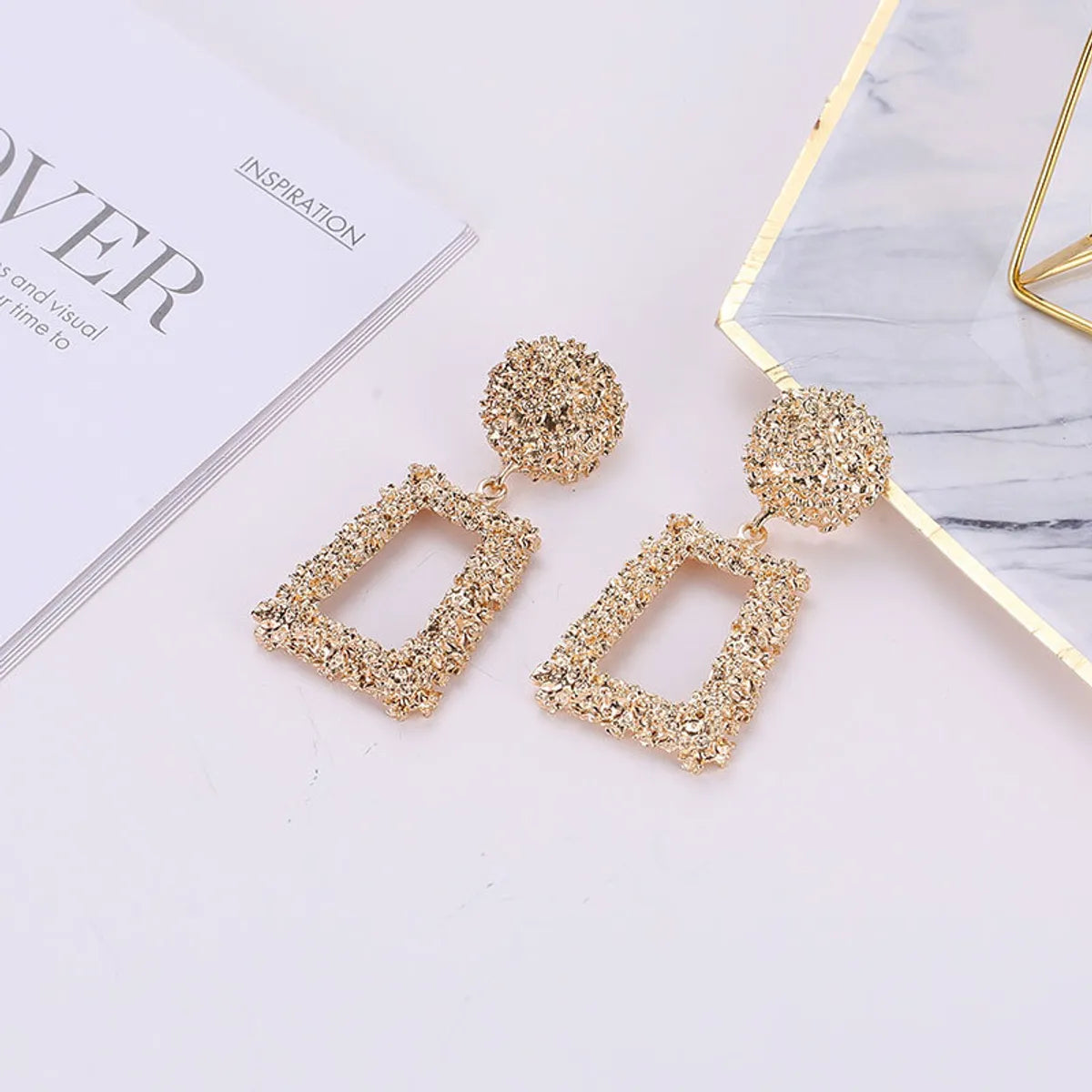 1 Pair Simple Style Round Square Patchwork Alloy Chandelier Earrings