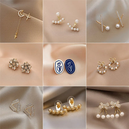 1 Pair Simple Style Round Square Heart Shape Alloy Plating Inlay Rhinestones Pearl Women's Drop Earrings