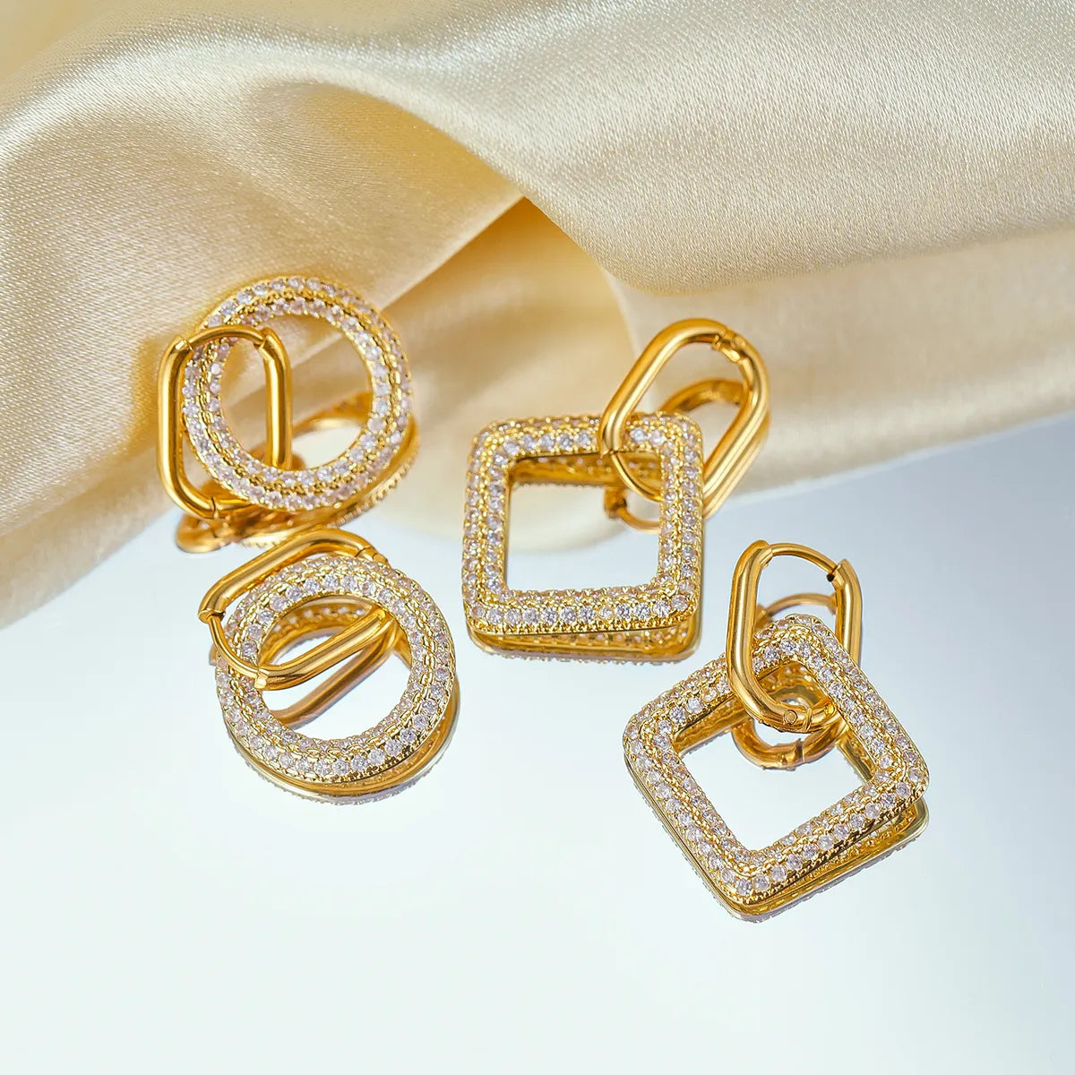 1 Pair Simple Style Round Square Heart Shape Plating Inlay Stainless Steel Copper Zircon Earrings