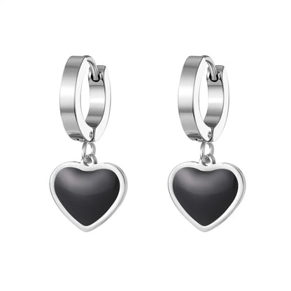 1 Pair Simple Style Round Square Heart Shape Stainless Steel Enamel Plating Dangling Earrings