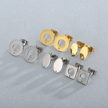 1 Pair Simple Style Round Square Oval Plating Stainless Steel Ear Studs