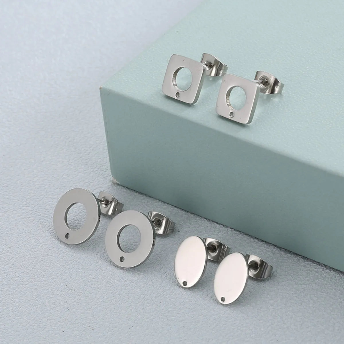 1 Pair Simple Style Round Square Oval Plating Stainless Steel Ear Studs