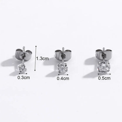 1 Pair Simple Style Round Stainless Steel Inlaid Zircon Ear Studs