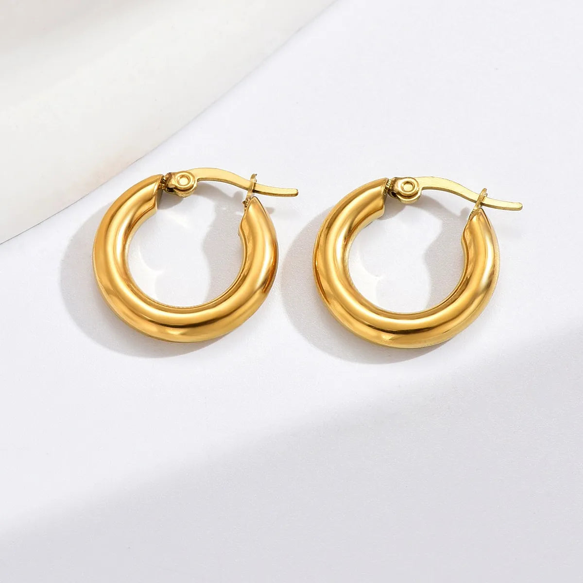 1 Pair Simple Style Round Stainless Steel Polishing Plating 14k Gold Plated Hoop Earrings