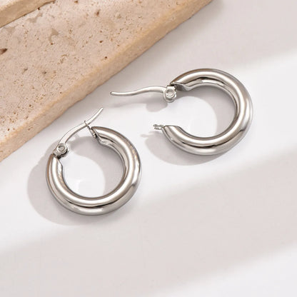 1 Pair Simple Style Round Stainless Steel Polishing Plating 14k Gold Plated Hoop Earrings