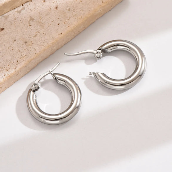 1 Pair Simple Style Round Stainless Steel Polishing Plating 14k Gold Plated Hoop Earrings