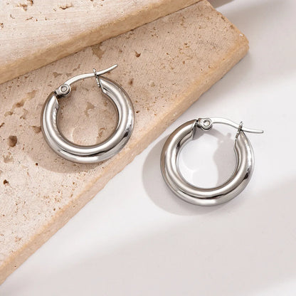 1 Pair Simple Style Round Stainless Steel Polishing Plating 14k Gold Plated Hoop Earrings