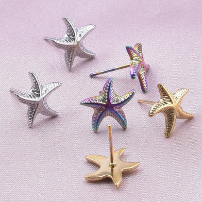 1 Pair Simple Style Round Star Plating Stainless Steel Ear Studs