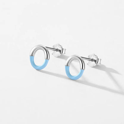 1 Pair Simple Style Round Sterling Silver Handmade Epoxy Plating Rhodium Plated Ear Studs