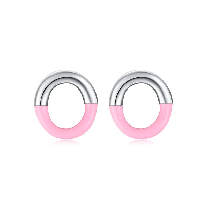 1 Pair Simple Style Round Sterling Silver Handmade Epoxy Plating Rhodium Plated Ear Studs