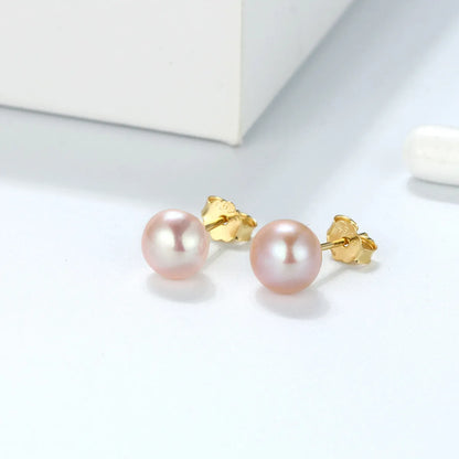 1 Pair Simple Style Round Sterling Silver Inlay Pearl 18k Gold Plated Ear Studs