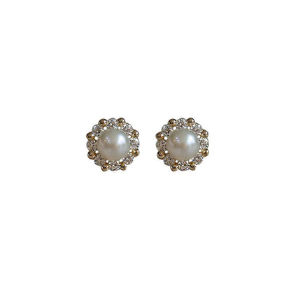 1 Pair Simple Style Round Inlay Copper Rhinestones Pearl Ear Studs