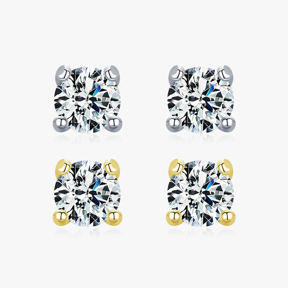 1 Pair Simple Style Round Sterling Silver Plating Inlay Moissanite 14k Gold Plated Rhodium Plated Ear Studs