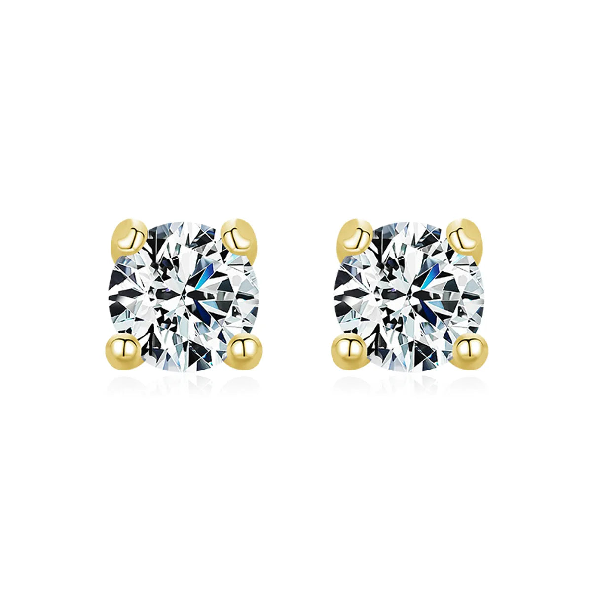 1 Pair Simple Style Round Sterling Silver Plating Inlay Moissanite 14k Gold Plated Rhodium Plated Ear Studs