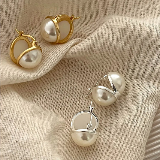 1 Pair Simple Style Round Sterling Silver Plating Inlay Pearl Earrings