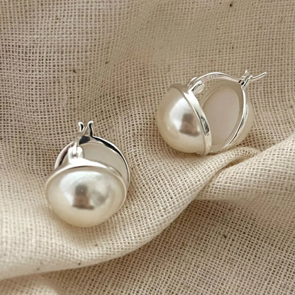 1 Pair Simple Style Round Sterling Silver Plating Inlay Pearl Earrings