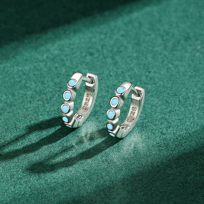 1 Pair Simple Style Round Sterling Silver Plating Inlay Turquoise Zircon 14k Gold Plated Rhodium Plated Hoop Earrings