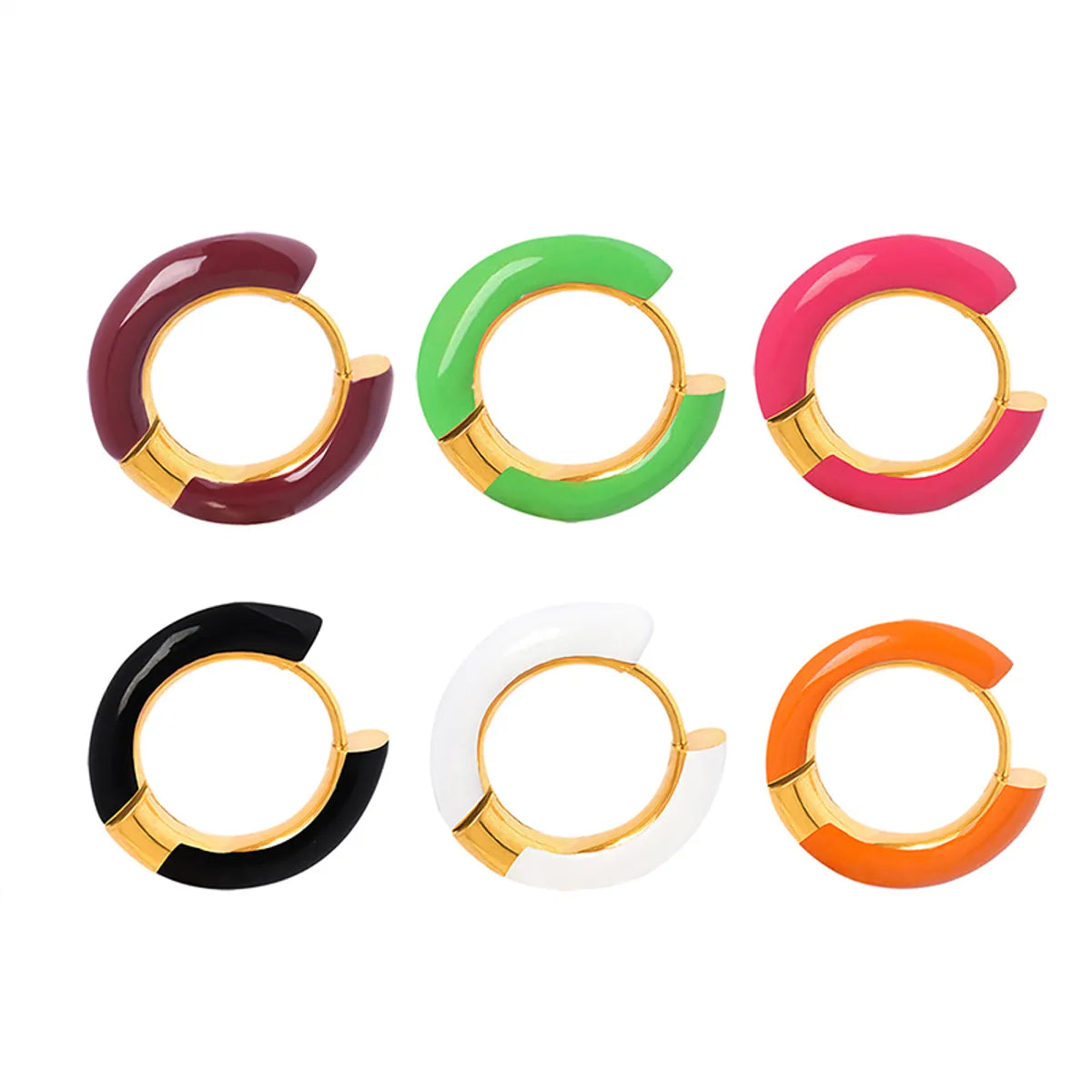 1 Pair Simple Style Round Enamel Plating Titanium Steel 18k Gold Plated Hoop Earrings