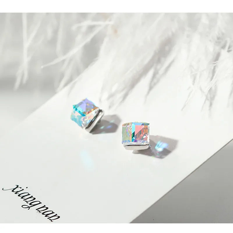 1 Pair Simple Style Rubik'S Cube Plating Austrian Crystal Sterling Silver Ear Studs