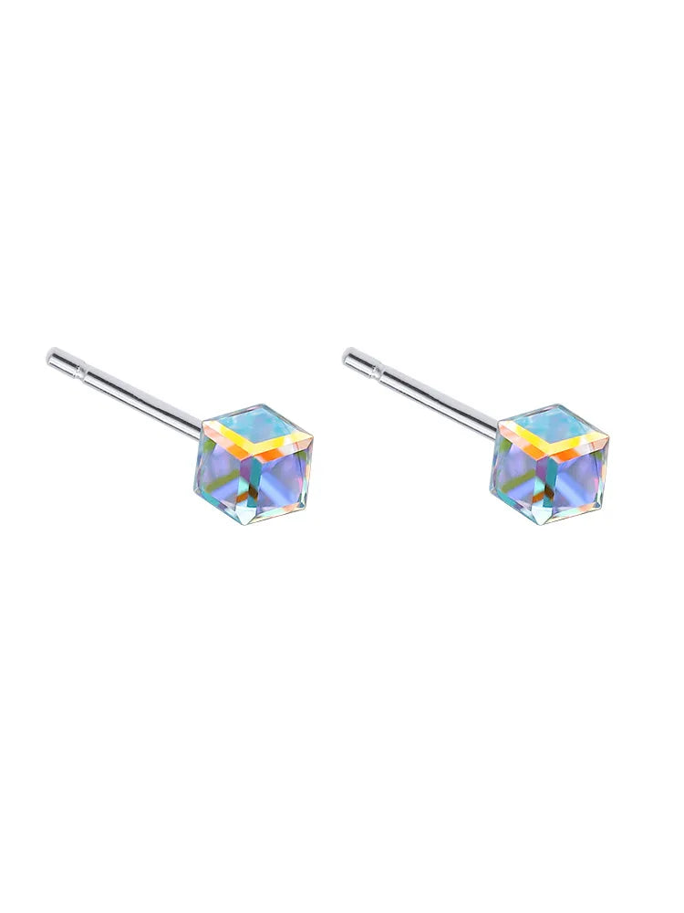 1 Pair Simple Style Rubik'S Cube Plating Austrian Crystal Sterling Silver Ear Studs