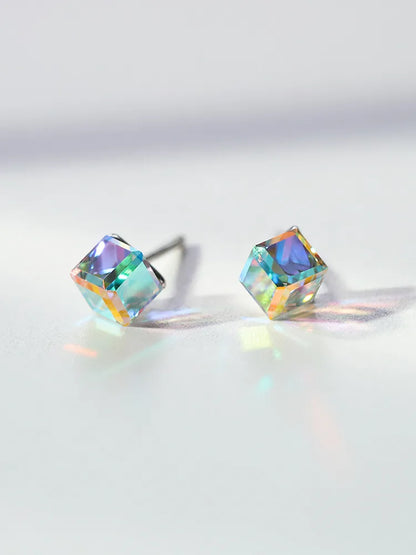 1 Pair Simple Style Rubik'S Cube Plating Austrian Crystal Sterling Silver Ear Studs