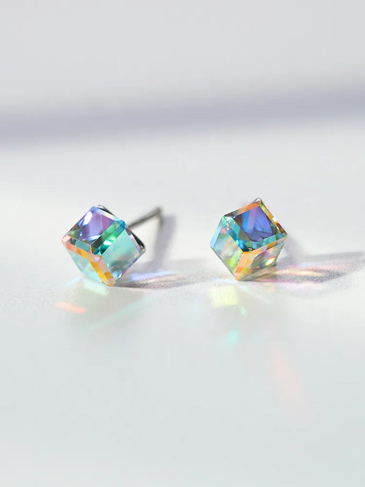 1 Pair Simple Style Rubik'S Cube Plating Austrian Crystal Sterling Silver Ear Studs