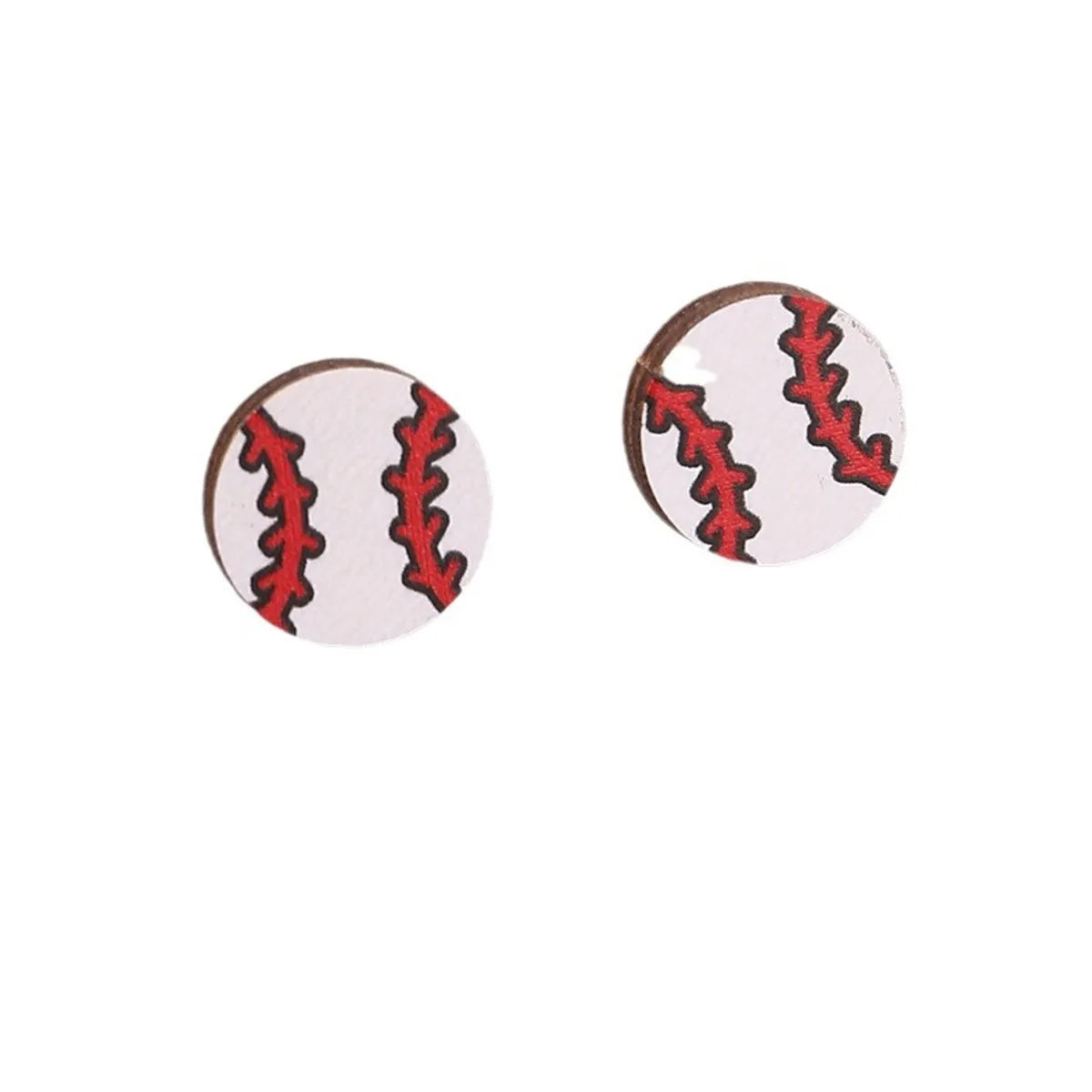 1 Pair Simple Style Rugby Heart Shape Football Wood Ear Studs