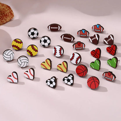 1 Pair Simple Style Rugby Heart Shape Football Wood Ear Studs