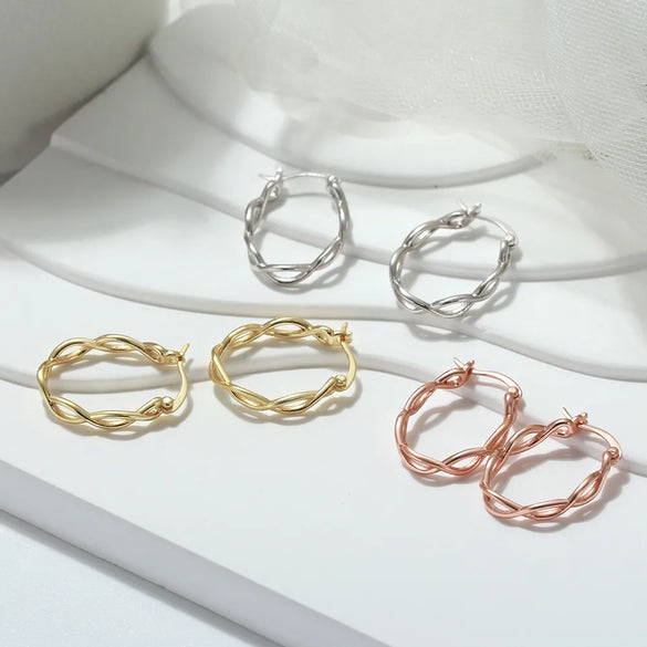 1 Pair Simple Style S Shape Argyle Polishing Plating Sterling Silver Rose Gold Plated White Gold Plated Hoop Earrings