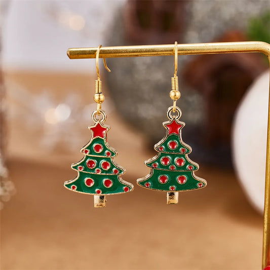 1 Pair Simple Style Santa Claus Enamel Plating Stainless Steel Alloy 18k Gold Plated Drop Earrings