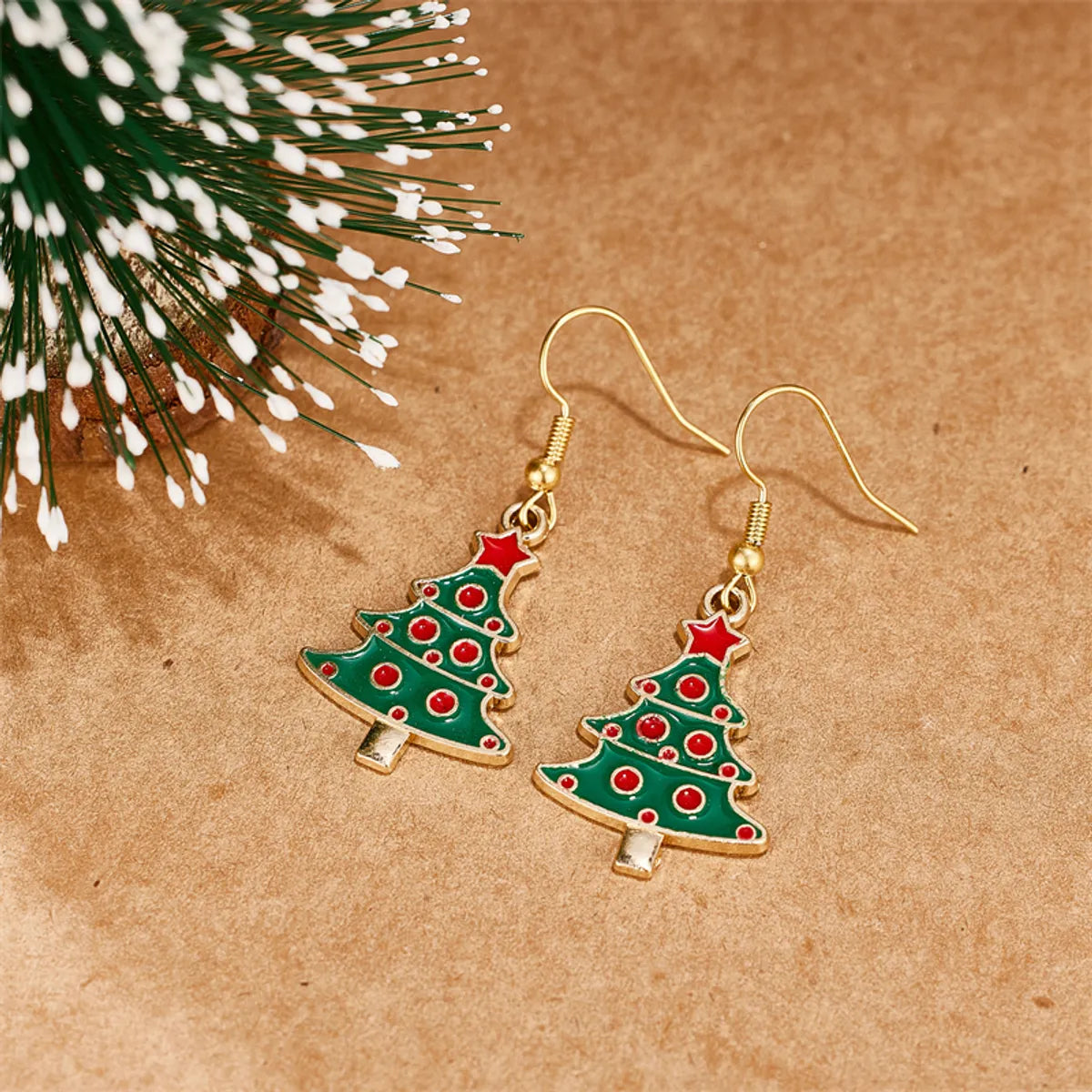 1 Pair Simple Style Santa Claus Enamel Plating Stainless Steel Alloy 18k Gold Plated Drop Earrings