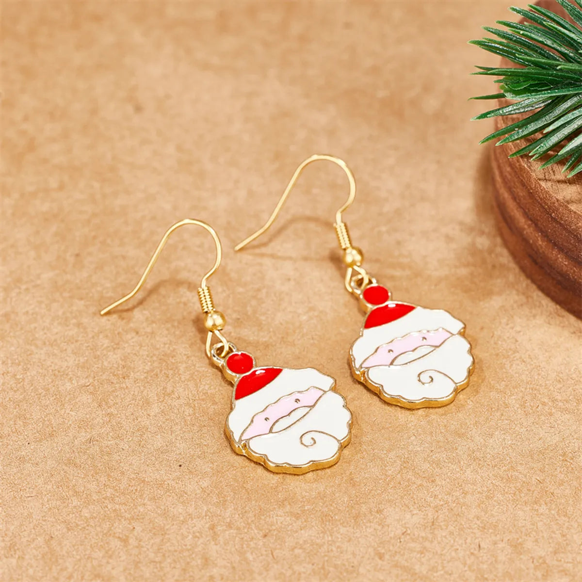 1 Pair Simple Style Santa Claus Enamel Plating Stainless Steel Alloy 18k Gold Plated Drop Earrings