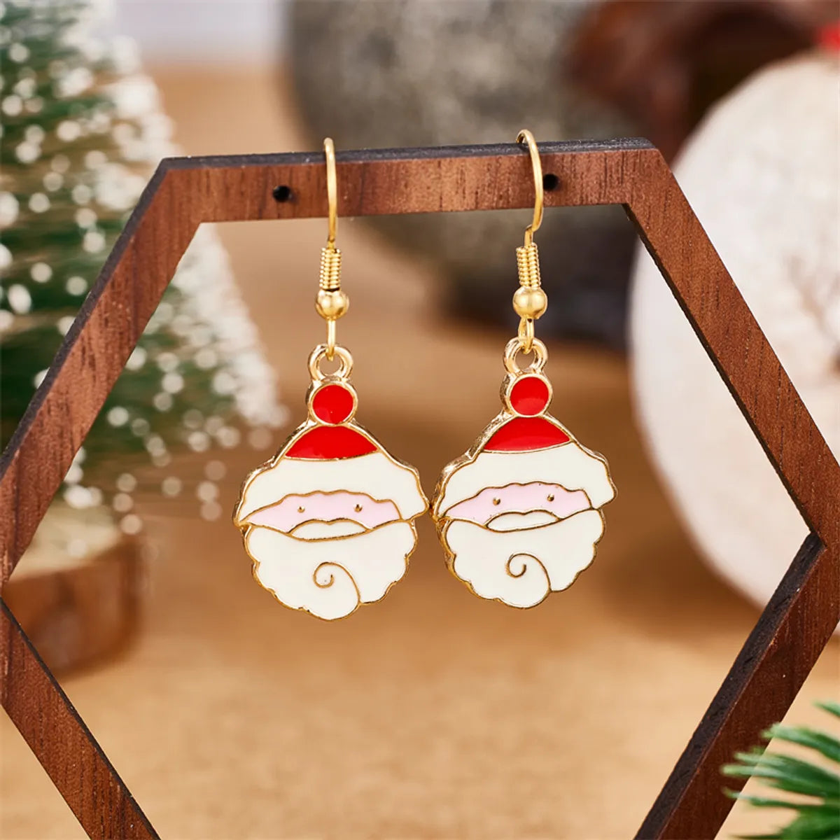 1 Pair Simple Style Santa Claus Enamel Plating Stainless Steel Alloy 18k Gold Plated Drop Earrings