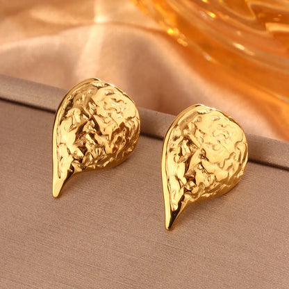 1 Pair Simple Style Sector Leaves Heart Shape Pleated 304 Stainless Steel 18K Gold Plated Ear Studs