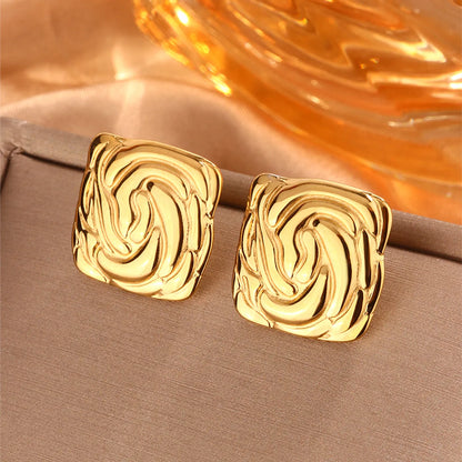 1 Pair Simple Style Sector Leaves Heart Shape Pleated 304 Stainless Steel 18K Gold Plated Ear Studs