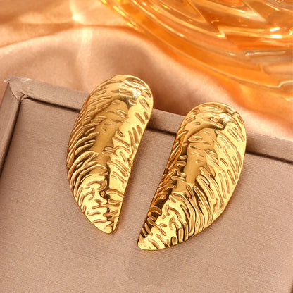 1 Pair Simple Style Sector Leaves Heart Shape Pleated 304 Stainless Steel 18K Gold Plated Ear Studs