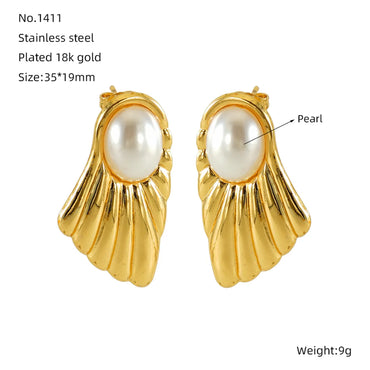 1 Pair Simple Style Sector Plating Inlay 304 Stainless Steel Pearl 18K Gold Plated Ear Studs