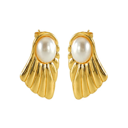 1 Pair Simple Style Sector Plating Inlay 304 Stainless Steel Pearl 18K Gold Plated Ear Studs