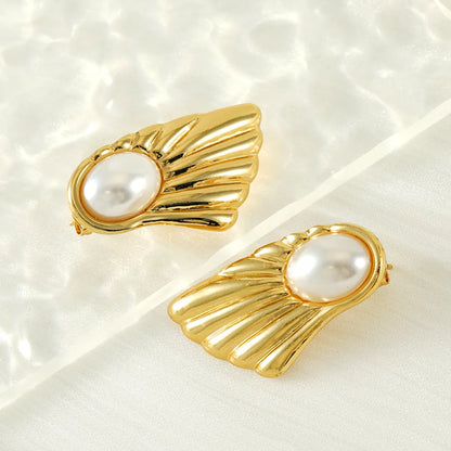 1 Pair Simple Style Sector Plating Inlay 304 Stainless Steel Pearl 18K Gold Plated Ear Studs