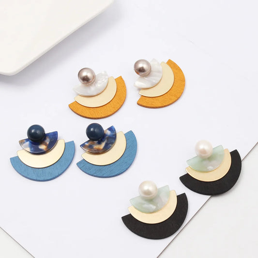 1 Pair Simple Style Semicircle Wood Women's Ear Studs