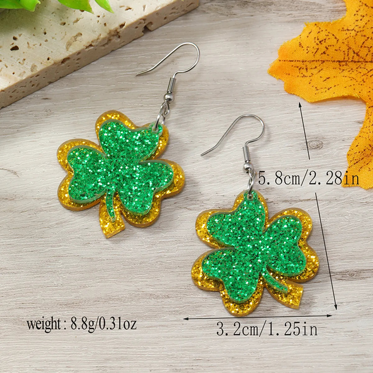 1 Pair Simple Style Shamrock Four Leaf Clover Painted Arylic Drop Earrings