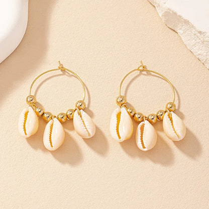 1 Pair Simple Style Shell Patchwork Alloy Drop Earrings