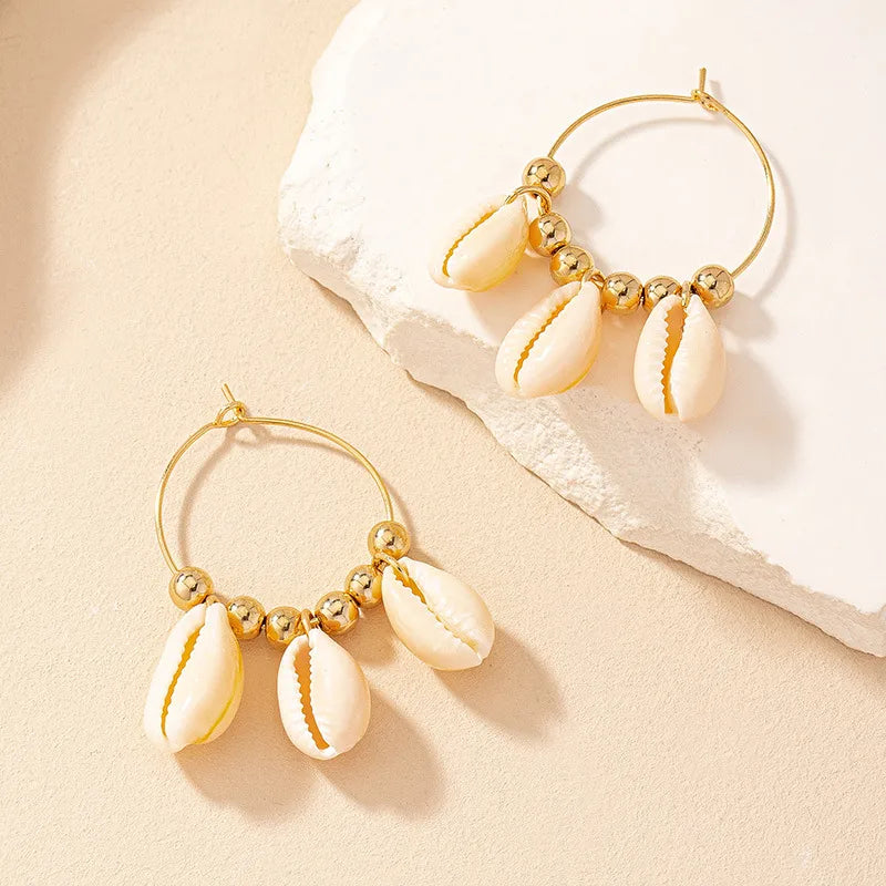 1 Pair Simple Style Shell Patchwork Alloy Drop Earrings