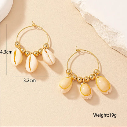 1 Pair Simple Style Shell Patchwork Alloy Drop Earrings