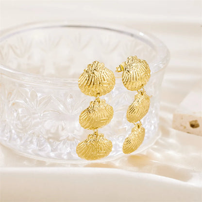 1 Pair Simple Style Shell Plating Stainless Steel 18k Gold Plated Drop Earrings